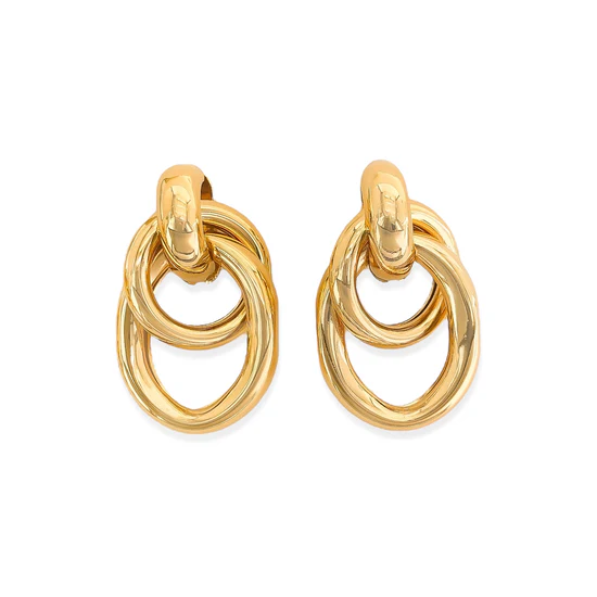 Double Link Earrings, Gold