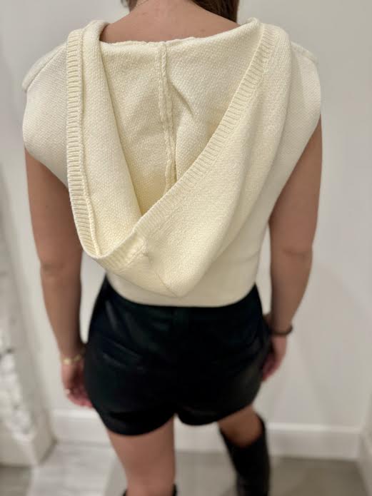 Sleeveless Cropped Half Zip Sweater, Ivory