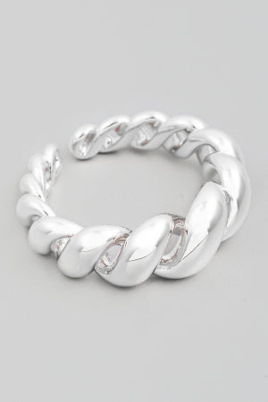 Smooth Twisted Adjustable Ring, Silver