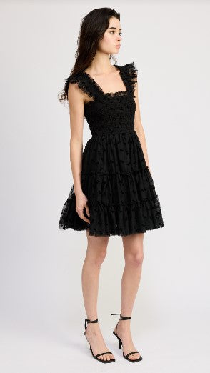 Casey Flutter Mini Dress, Black