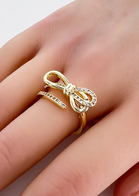 CZ Bow Ring, Gold