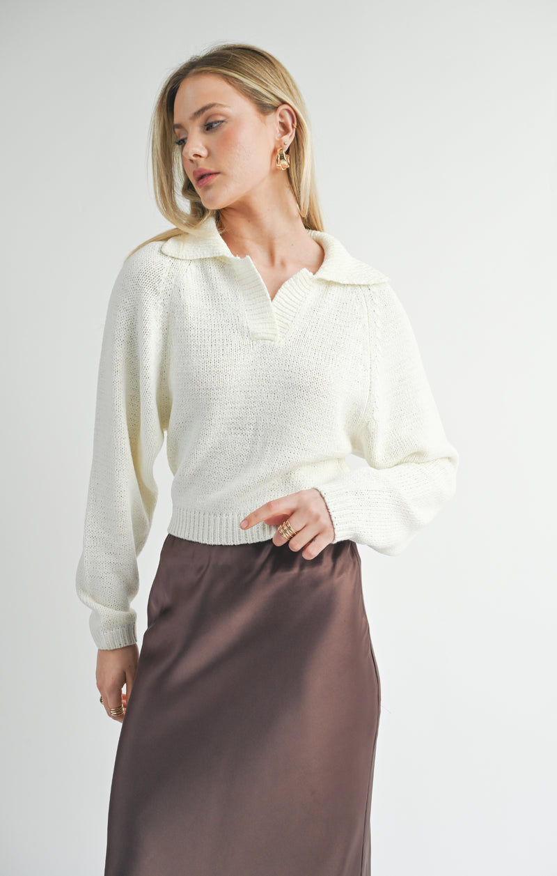 Scarlet Collared Long Sleeve Sweater, Ivory