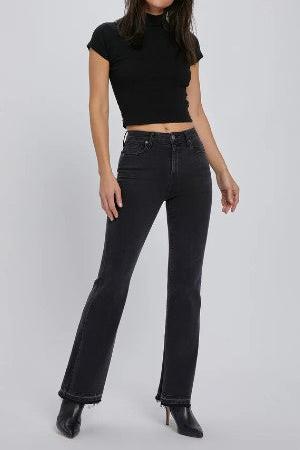 High Rise Slit Flare Denim Pants, Black