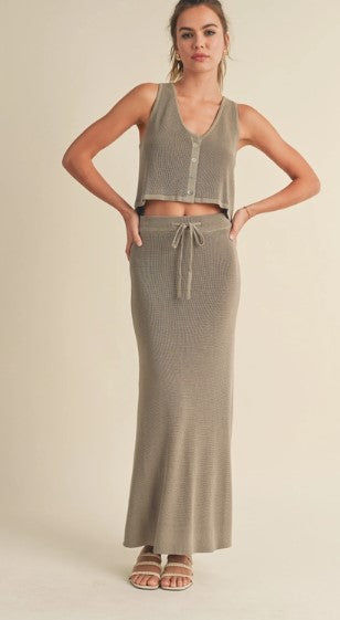 Knitted Maxi Skirt, Green Grey