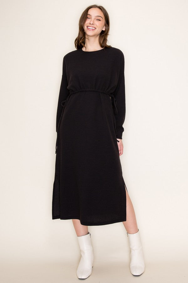 Long Sleeve Combo Knit Dress, Black