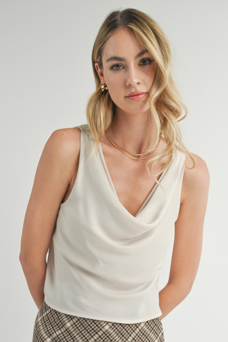 Picturesque Bias Cowl Neck Top, Cream