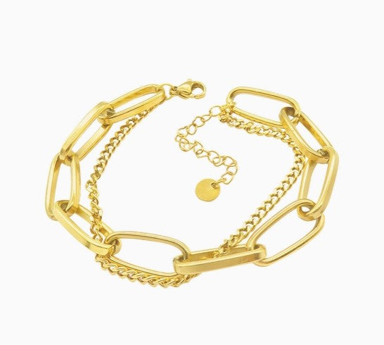 Paper Clip Mixed Chain Bracelet, Gold