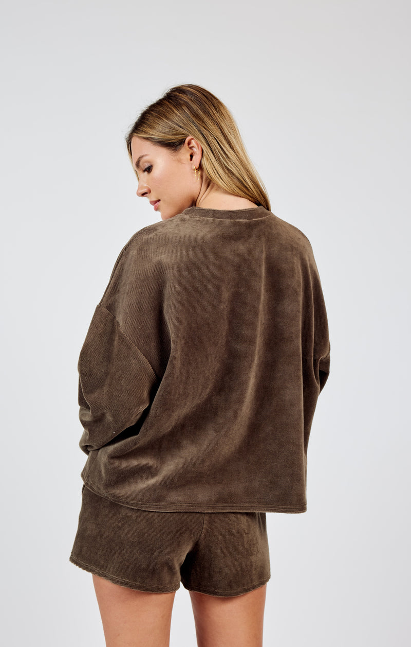 Come Over Brushed Crewneck Sweater, Brown