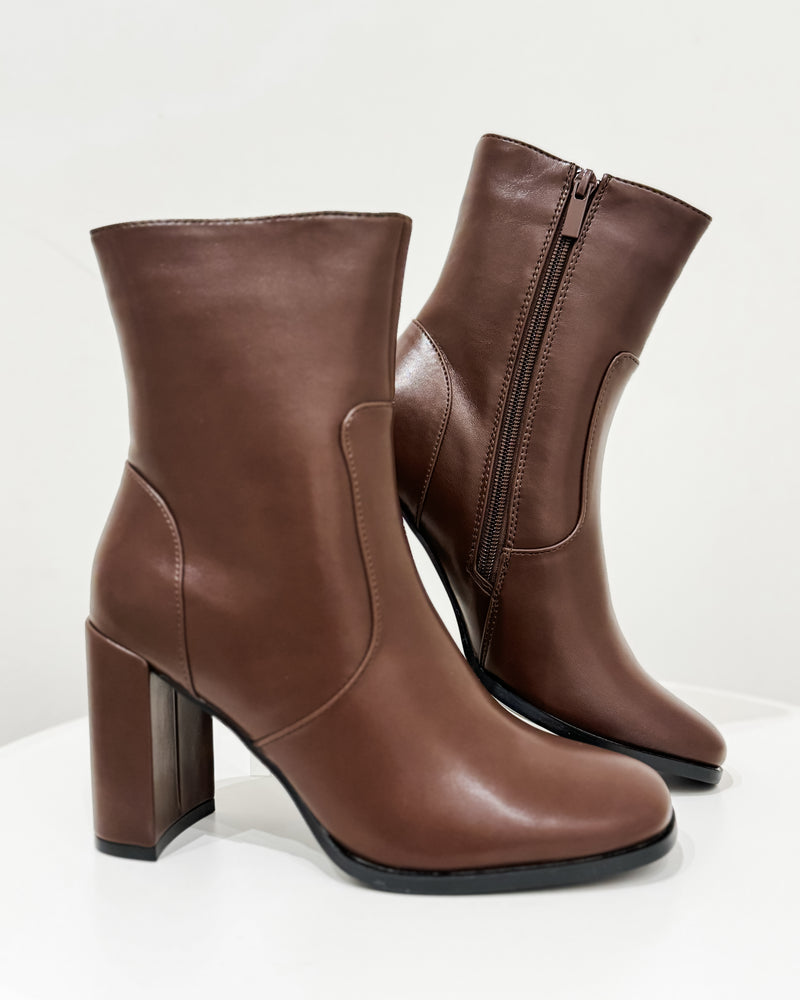 Ivy Square Toe PU Bootie, Brown