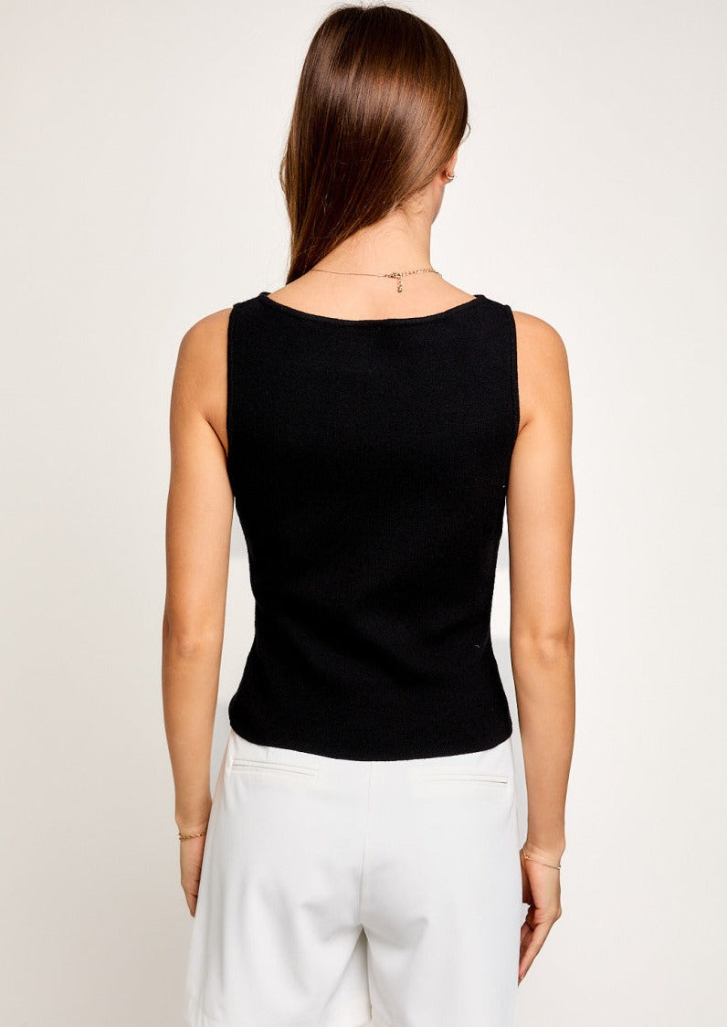 Boat Neck Sleeveless Sweater Top, Black