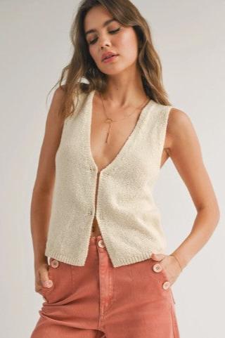 Hook & Eye Knit Vest, Beige