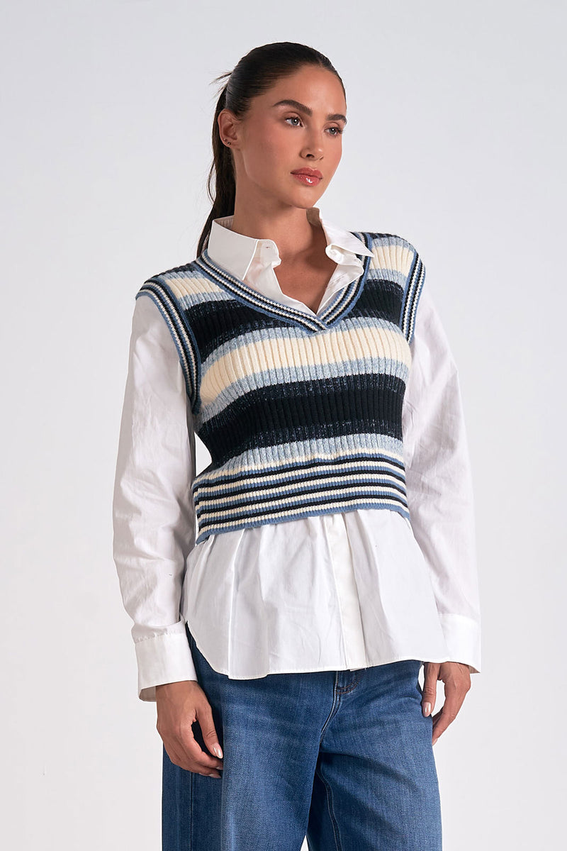 Striped Sweater Vest, Blue Multi