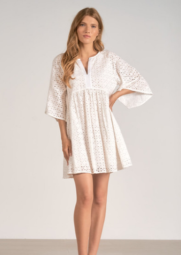 Short Sleeve Boho Mini Dress, White