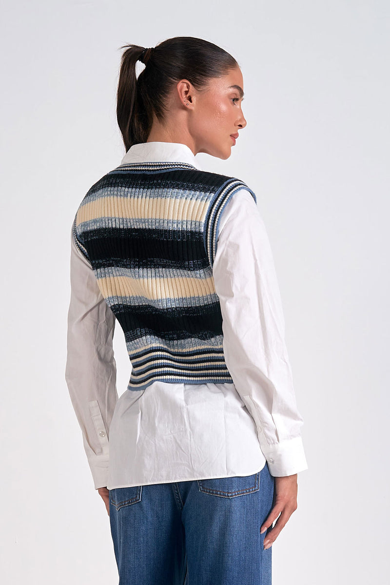 Striped Sweater Vest, Blue Multi