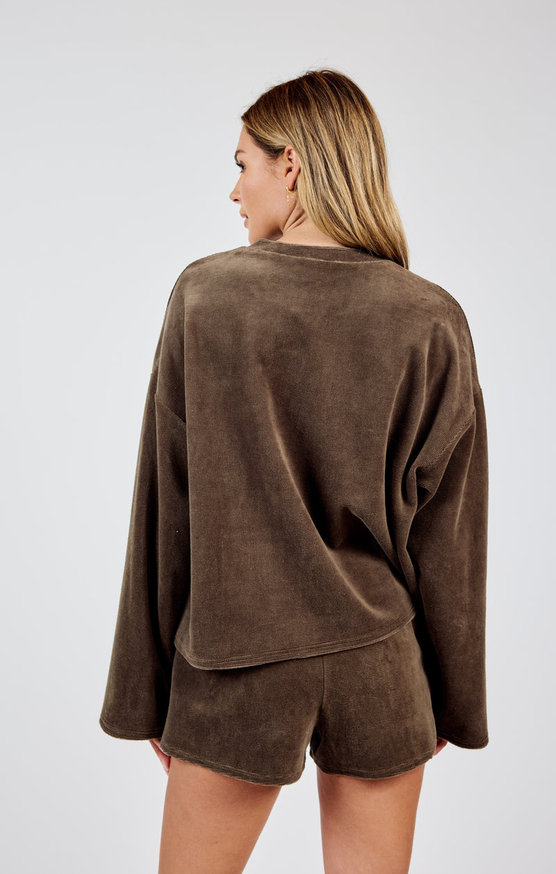 Come Over Brushed Crewneck Sweater, Brown