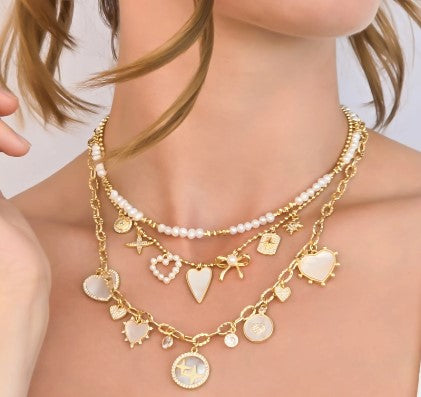 Pearl Charm Necklace, Gold