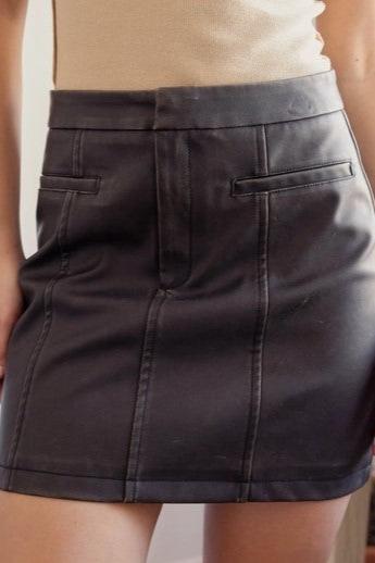 Washed Faux Leather Mini Skirt, Dark Brown