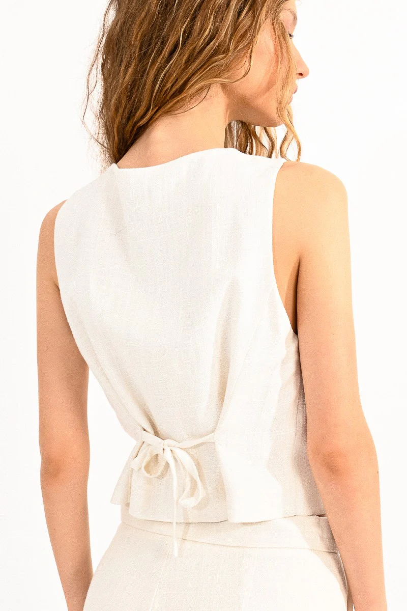 Sleeveless Linen Jacket, Off White