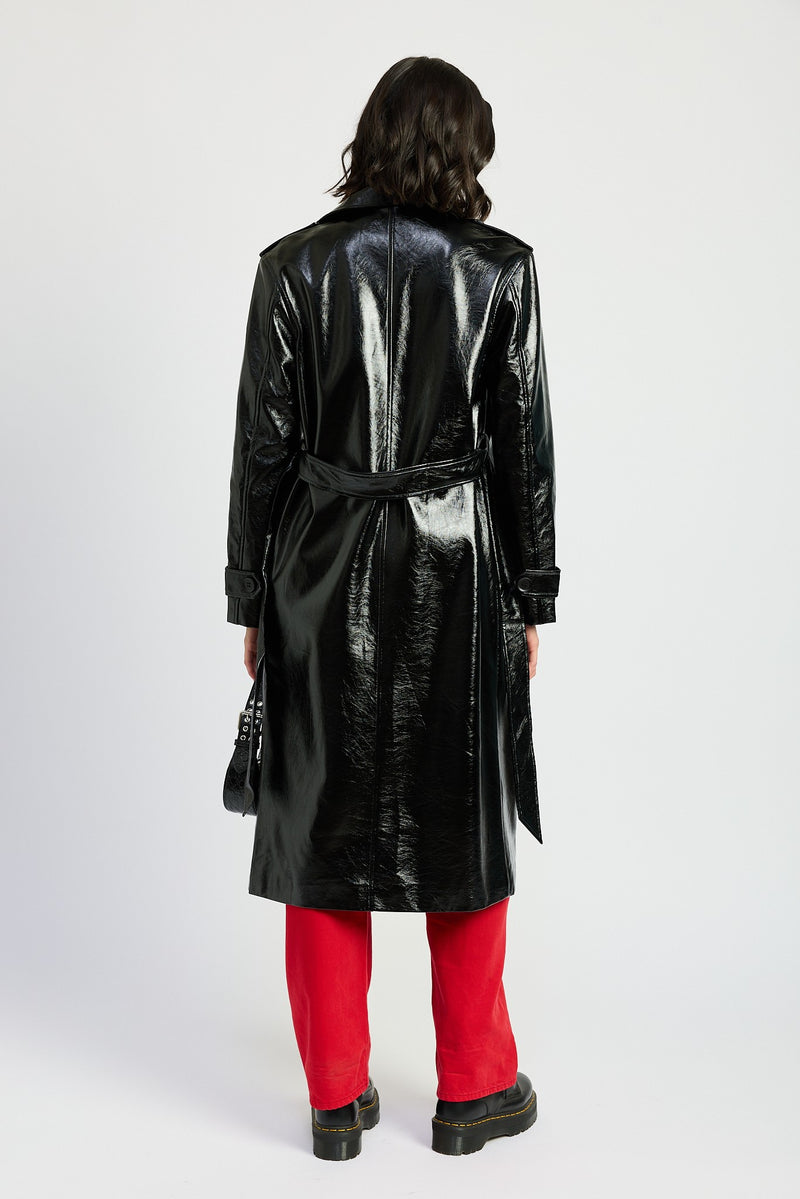 Patent Leather Trench Coat, Black