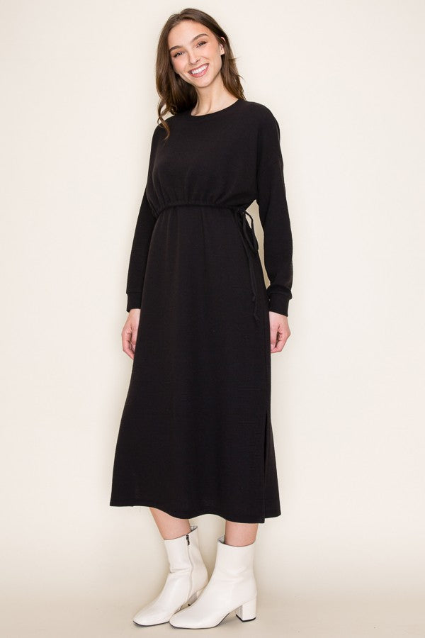 Long Sleeve Combo Knit Dress, Black