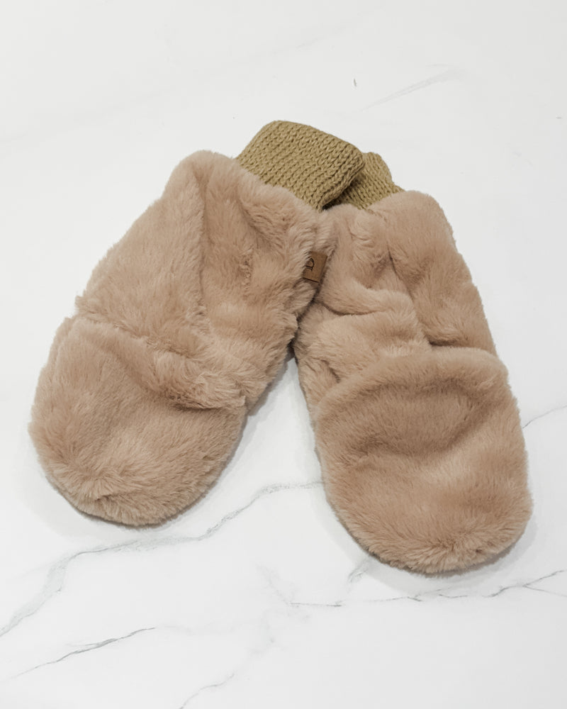 Solid Faux Fur Mittens