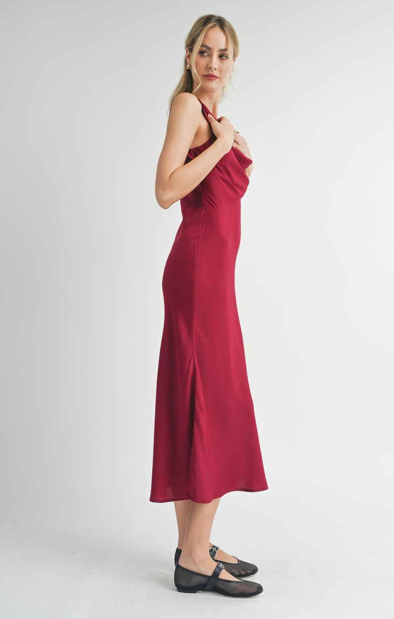 Cowl Neck Midi Dress, Red