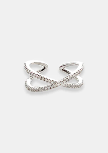 Pave CZ Criss Cross Ring, Silver