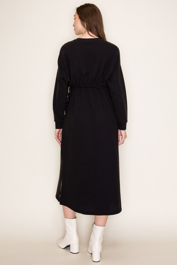 Long Sleeve Combo Knit Dress, Black