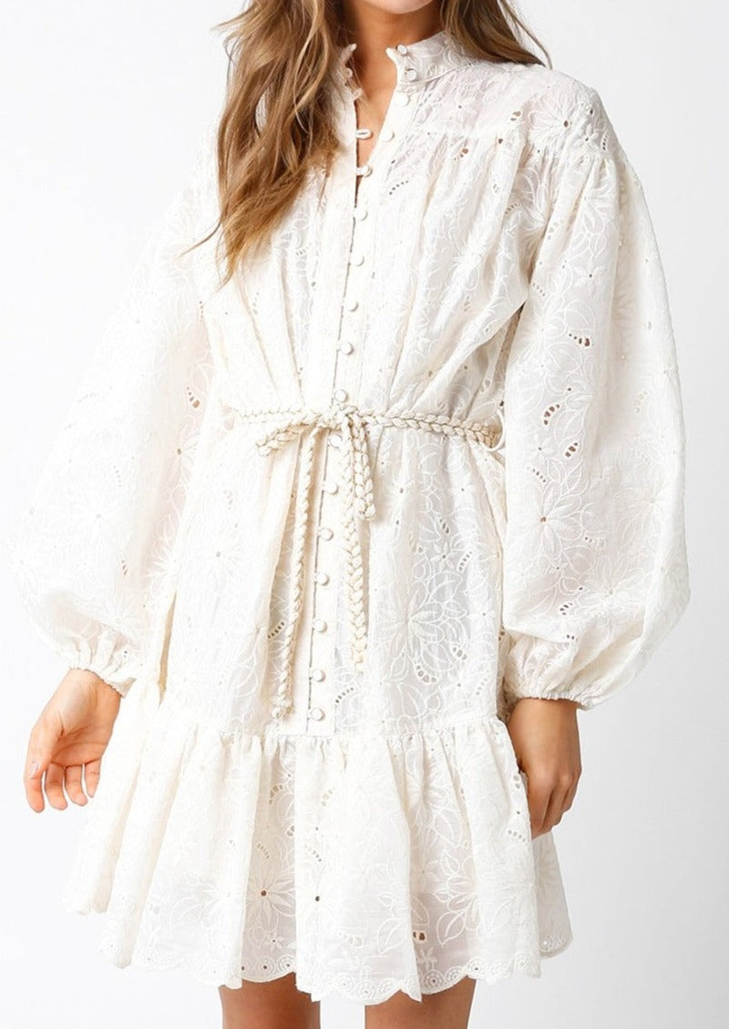 Camille Puff Sleeve Mini Dress, Cream