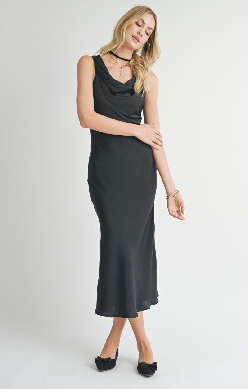 Cowl Neck Midi Dress, Black