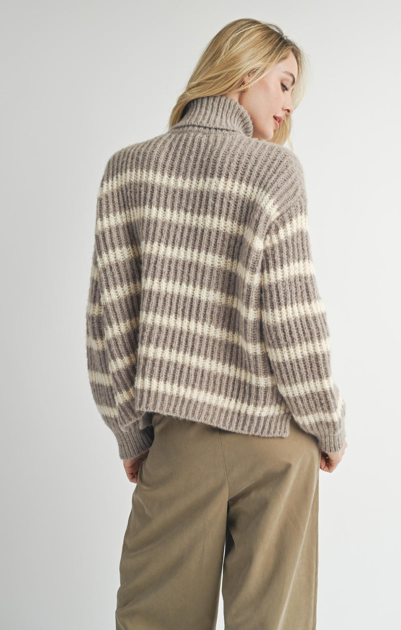 Aki Turtleneck Striped Sweater, Moss