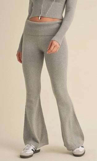 Fold Over Flare Sweater Pants, Grey