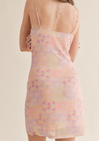 Cowl Neck Mini Dress, Lavender Multi
