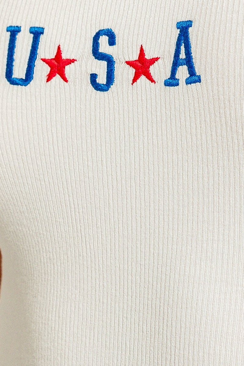 USA Embroidered Bodysuit, White
