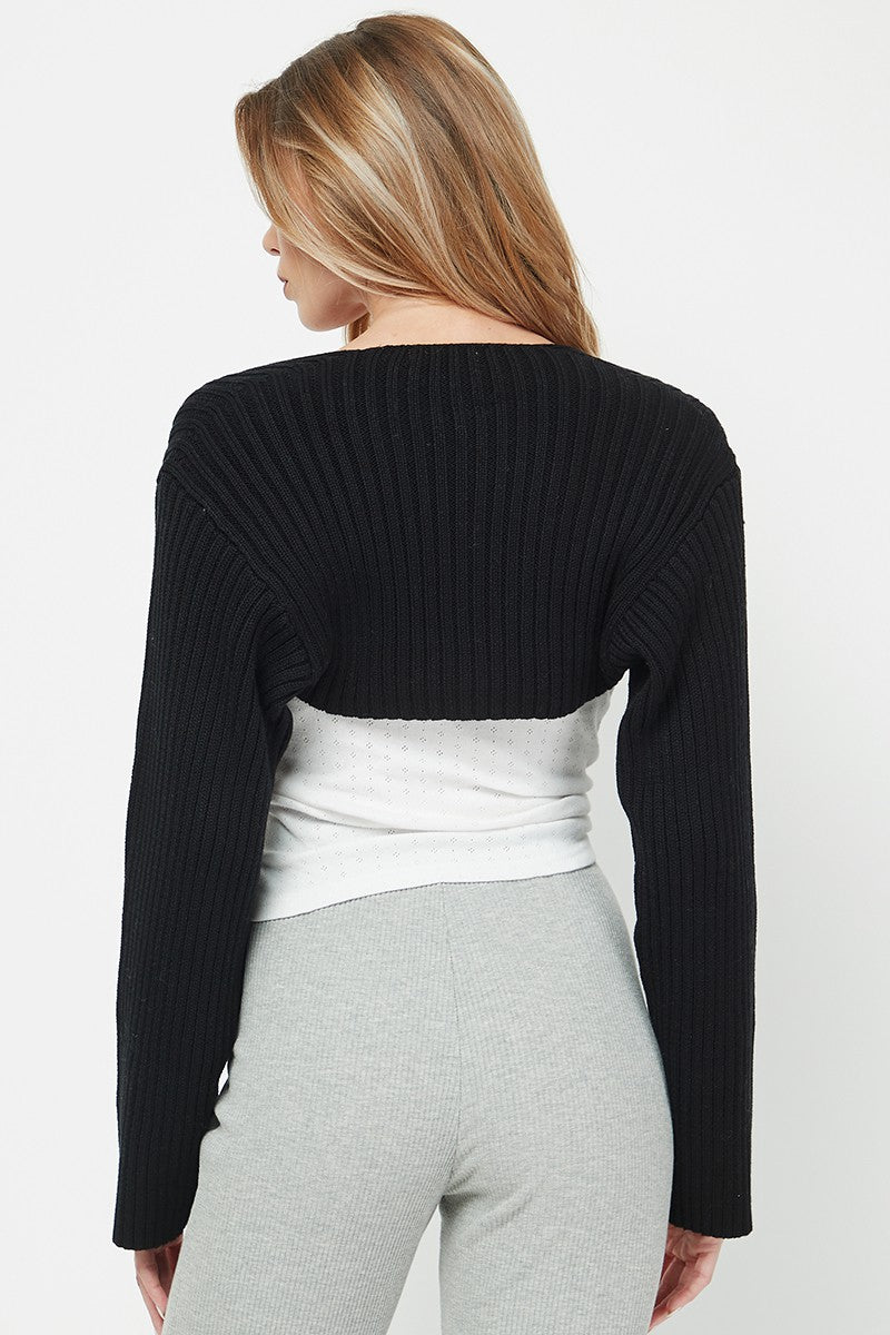 Ribbed Bolero Sweater, Black