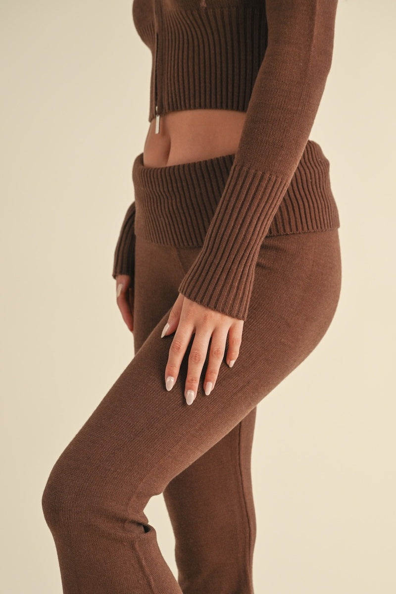 Fold Over Flare Sweater Pants, Chocolate