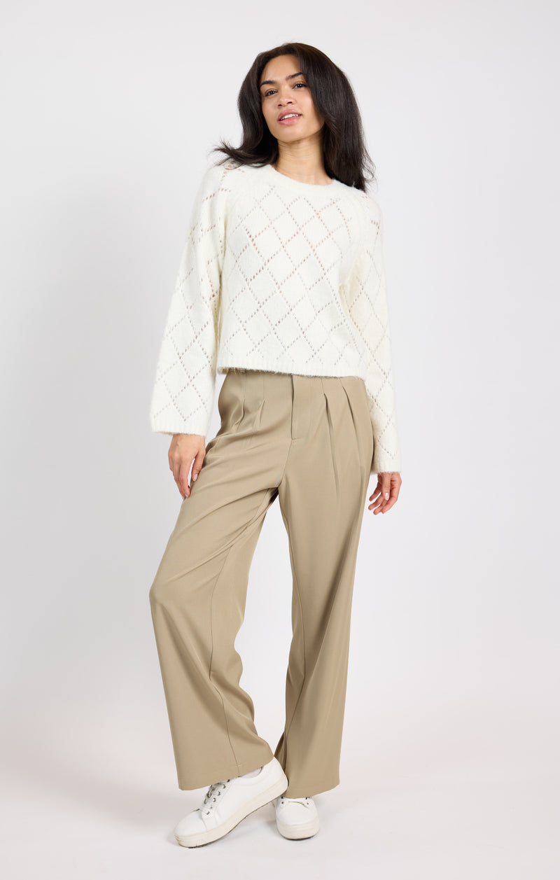 Selena Diamond Pointelle Sweater, Ivory