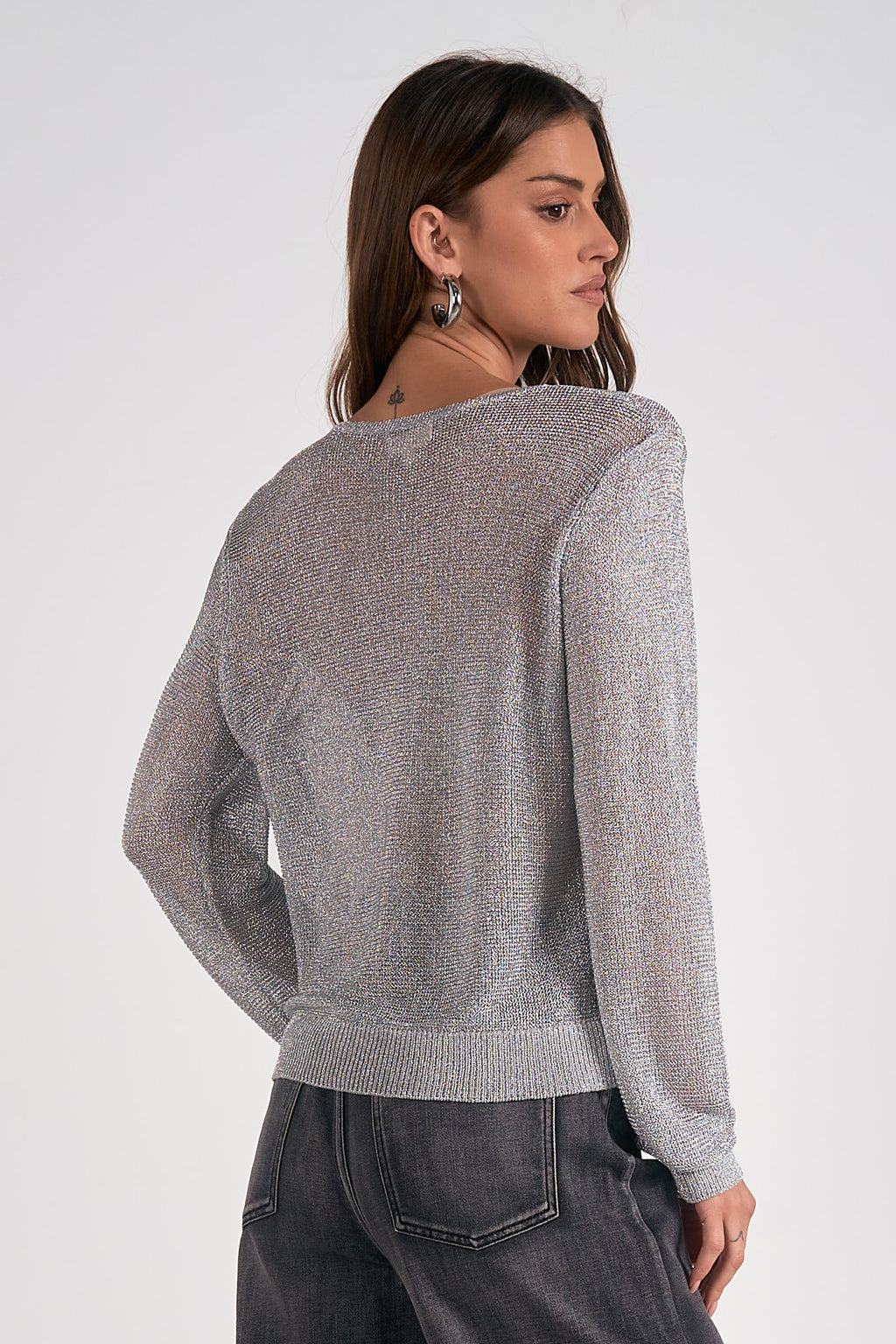 Metallic Cardigan Sweater, Silver