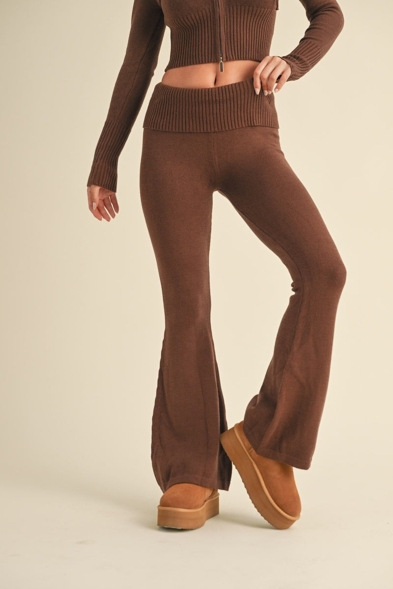 Fold Over Flare Sweater Pants, Chocolate