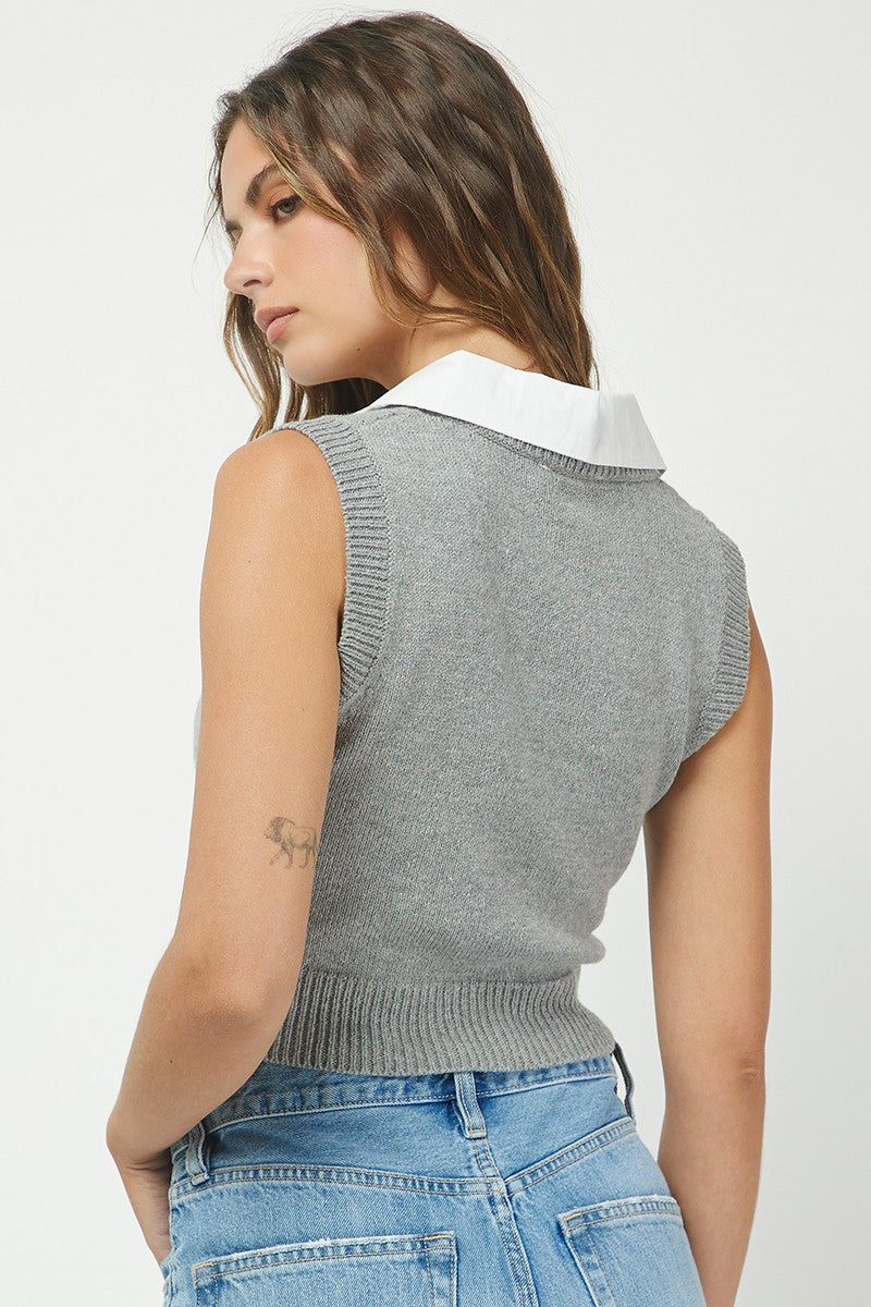 Cropped Collar Sweater, Grey