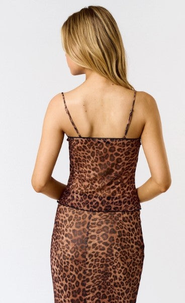 Leopard Mesh Scalloped Cami, Brown