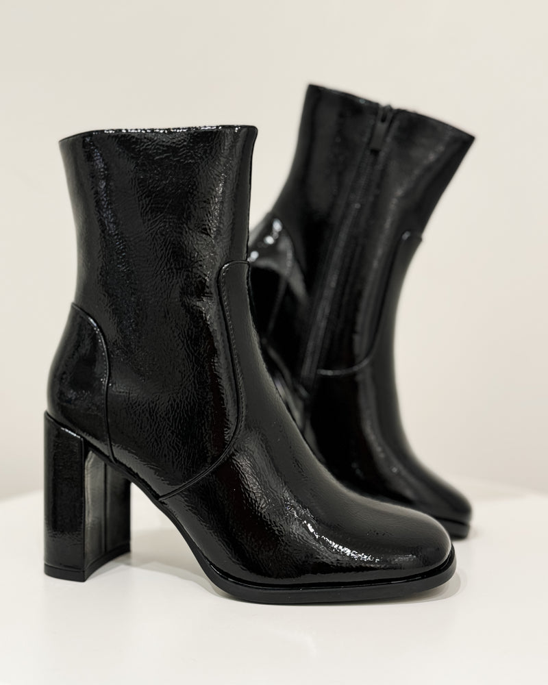 Ivy Square Toe Patent Bootie, Black