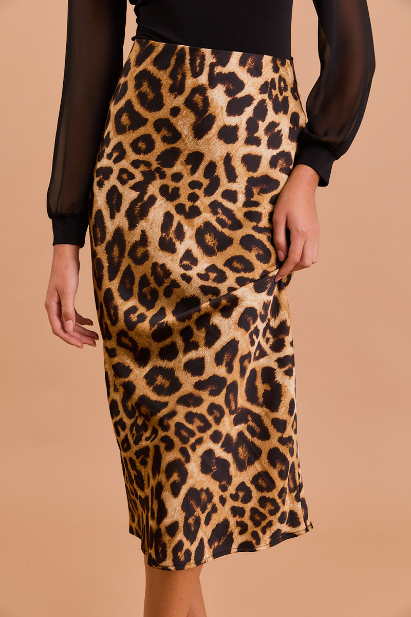 Leopard Midi Skirt, Brown