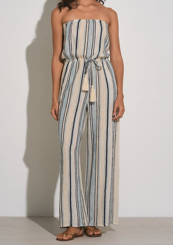 Sleeveless Striped Jumpsuit, Natural Blue
