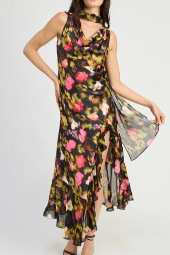 Maura Maxi Dress, Black Fuchsia