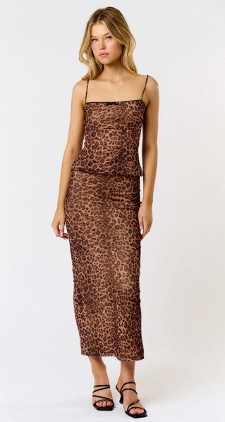 Leopard Mesh Scalloped Cami, Brown