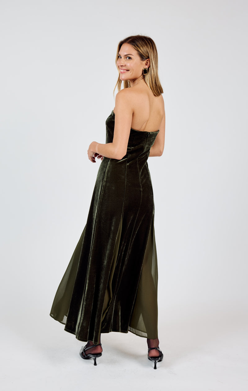 Midnight Oil Strapless Maxi Dress,