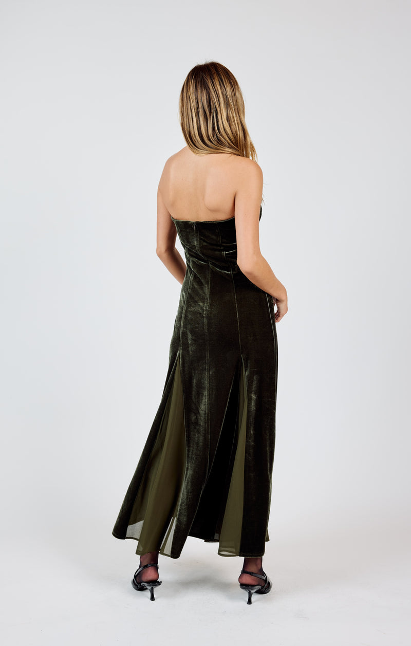 Midnight Oil Strapless Maxi Dress,