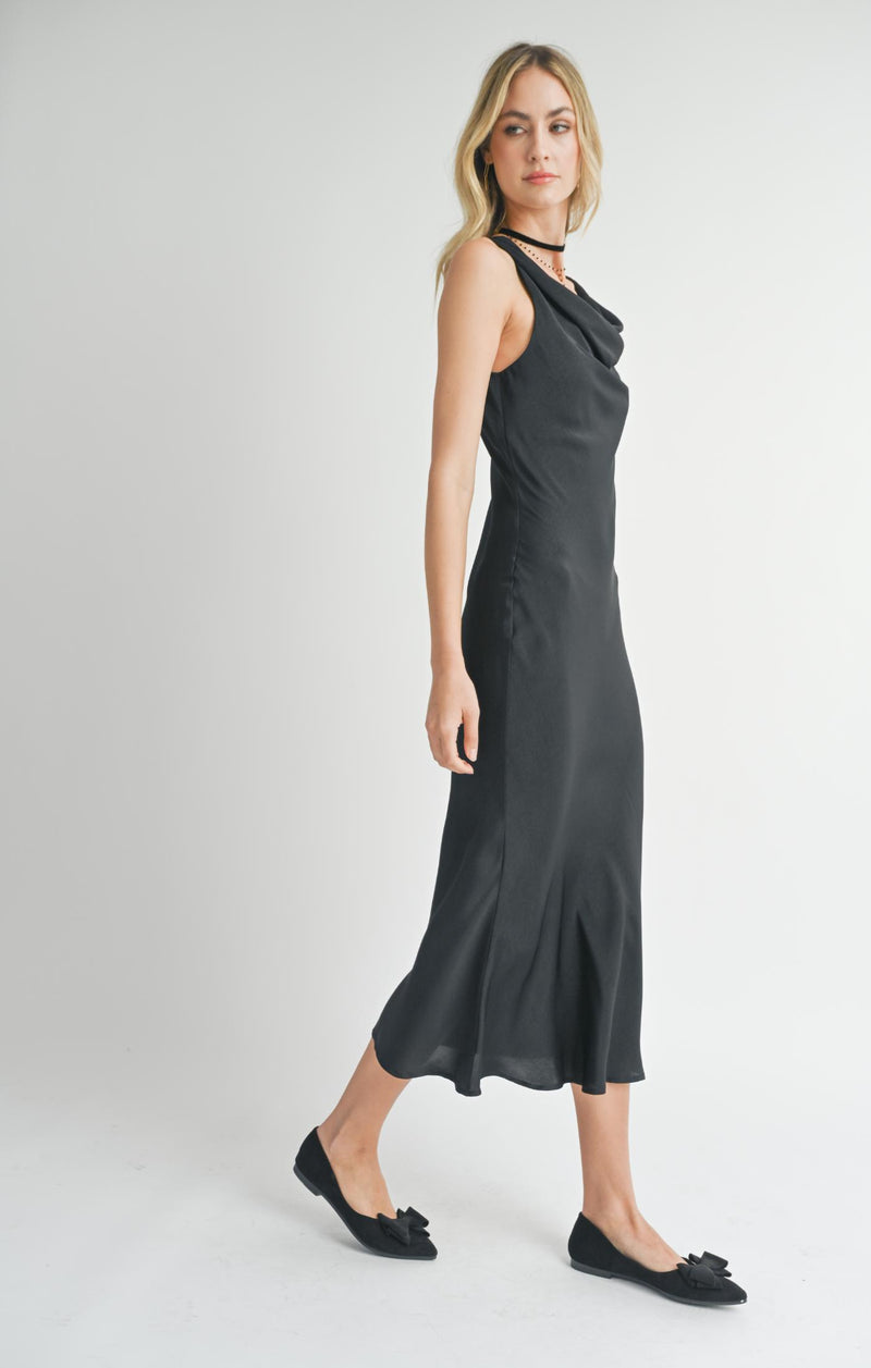 Cowl Neck Midi Dress, Black