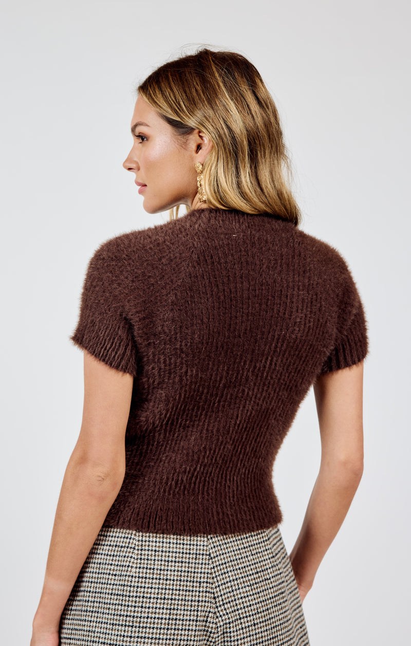 Rudy Ribbed Short Sleeve Sweater, Brown